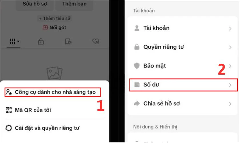 Chọn mục Quyền ri&ecirc;ng tư v&agrave; tiếp tục Số dư
