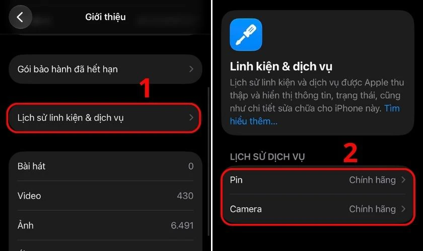 Lịch sử linh kiện và dịch vụ trên iPhone