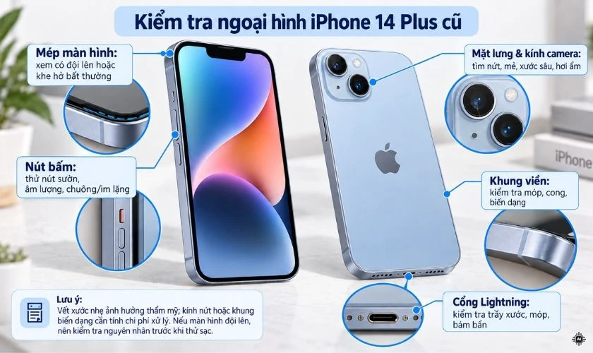 Kiểm tra khung viền, mặt lưng và các nút bấm