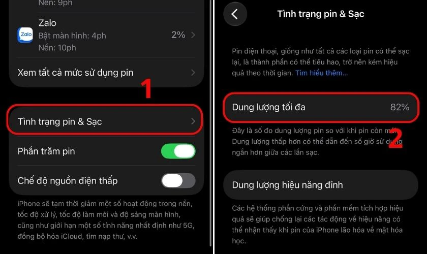 Kiểm tra pin và khả năng sạc