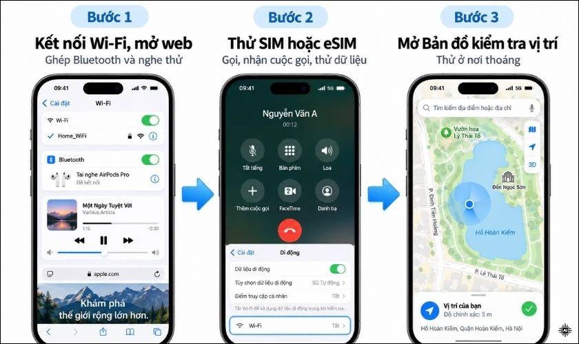 Kiểm tra Wi-Fi, Bluetooth, SIM và 5G iPhone 15 cũ trước khi mua