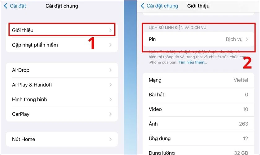 Nhấn vào Giới thiệu để xem thông tin chi tiết về thiết bị