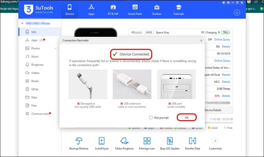 Cách kiểm tra iPhone cũ bằng 3utools