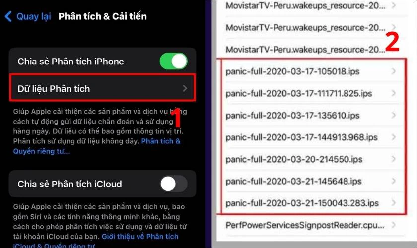 Chọn vào mục Dữ liệu Phân tích