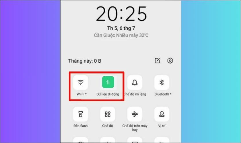Tắt kết nối WiFi tr&ecirc;n thiết bị, đồng thời k&iacute;ch hoạt dữ liệu di động 4G/5G