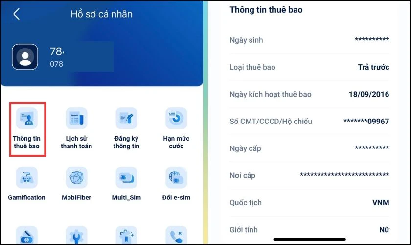 Bạn chọn mục Th&ocirc;ng tin thu&ecirc; bao