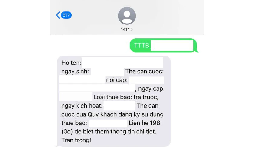 Kiểm tra SIM chính chủ bằng cách soạn TTTB [số CCCD] gửi 1414