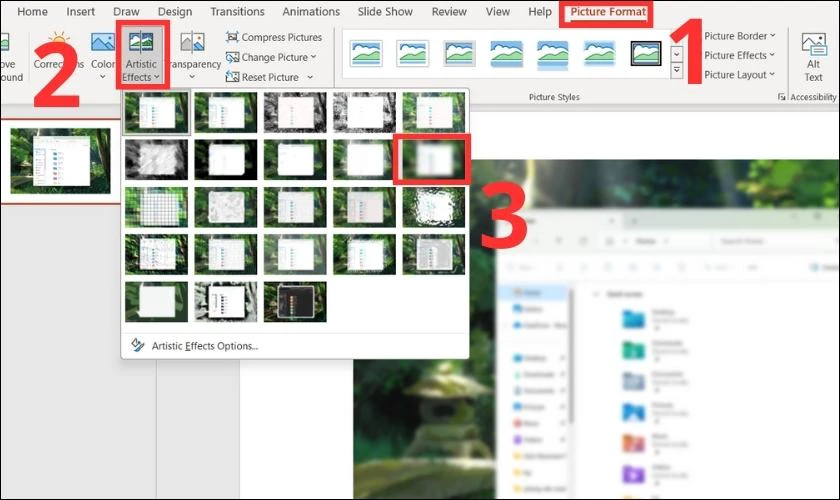 C&aacute;ch thực hiện c&aacute;c bước l&agrave;m mờ ảnh nền trong PowerPoint