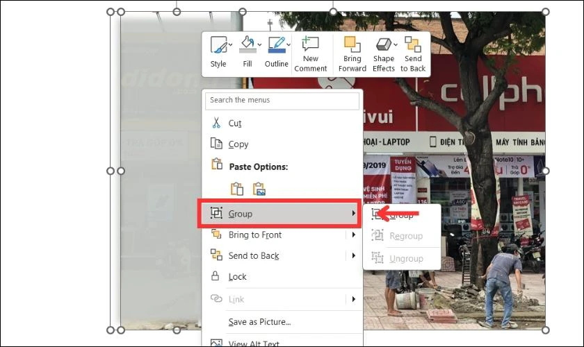 Click chuột phải v&agrave; bấm v&agrave;o Group