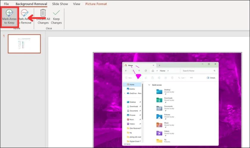 Điều chỉnh phần cần l&agrave;m mờ trong PowerPoint