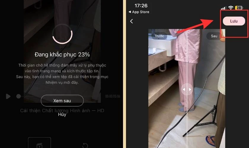 Chọn video muốn sửa v&agrave; chờ đợi, sau đ&oacute; Lưu