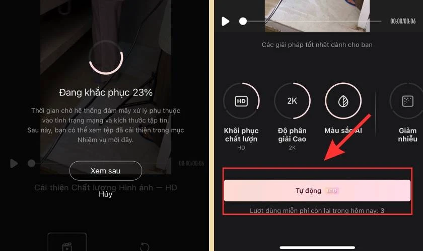 Chờ đợi v&agrave; nhấn Tự động