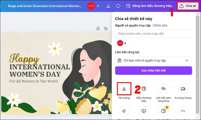 Bấm vào nút Chia sẻ và nhấn Tải xuống
