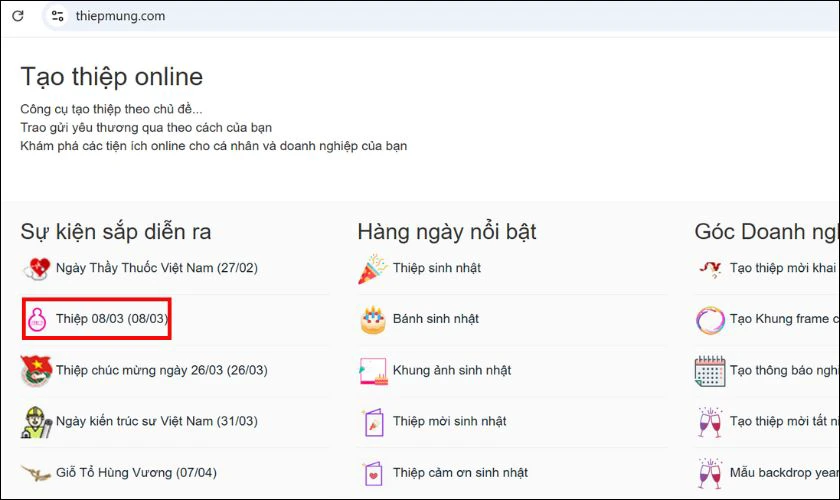 Cách làm thiệp 8/3 online với Thiepmung
