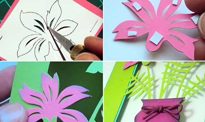 Cách làm thiệp Tết 3D chủ đề hoa lá nghệ thuật