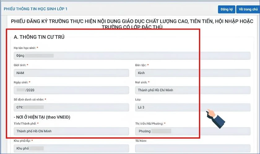 Kiểm tra lại toàn bộ thông tin hồ sơ học sinh trên phiếu đăng ký