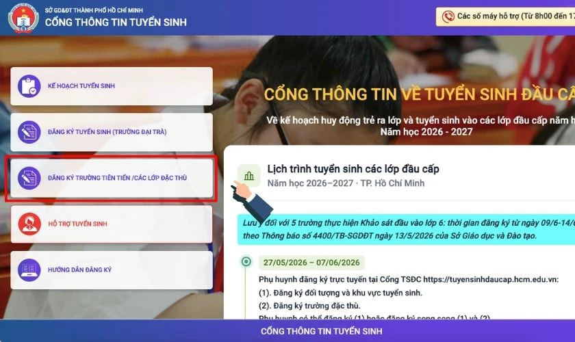 Làm thủ tục đăng ký trường tiên tiến, chương trình đặc thù, tiếng Anh tích hợp