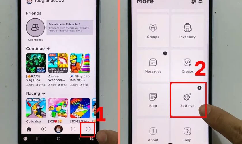 Nhấn v&agrave;o biểu tượng ba chấm, v&agrave;o phần C&agrave;i đặt (Settings)