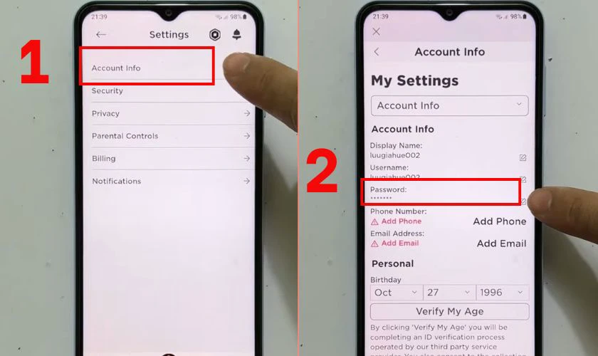 C&aacute;ch đổi mật khẩu sau khi lấy lại acc Roblox