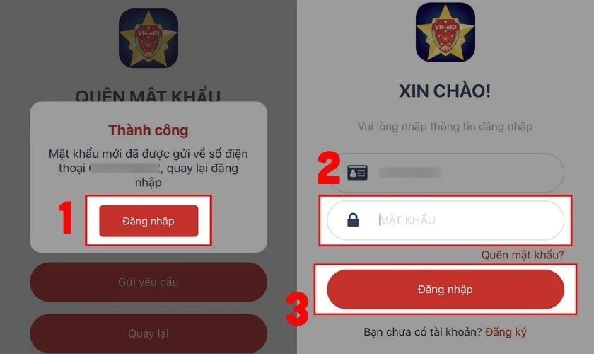 Chọn Đăng nhập và nhập mật khẩu mới