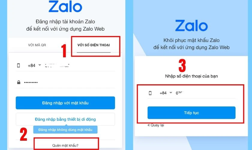 Nhập số điện thoại đang cần đăng nhập Zalo