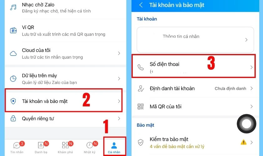 Chọn phần Cá nhân, tại đây chọn Tài khoản và bảo mật