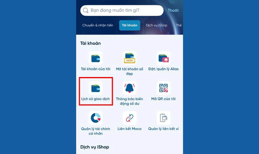 Kiểm tra lịch sử giao dịch tr&ecirc;n ứng dụng Vietinbank