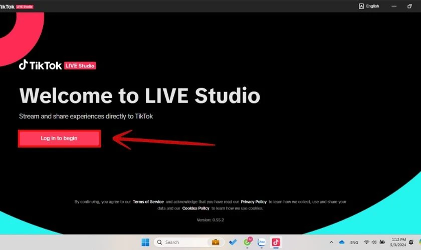 Đăng nhập v&agrave;o t&agrave;i khoản TikTok của bạn bằng c&aacute;ch nhấn Log in to begin