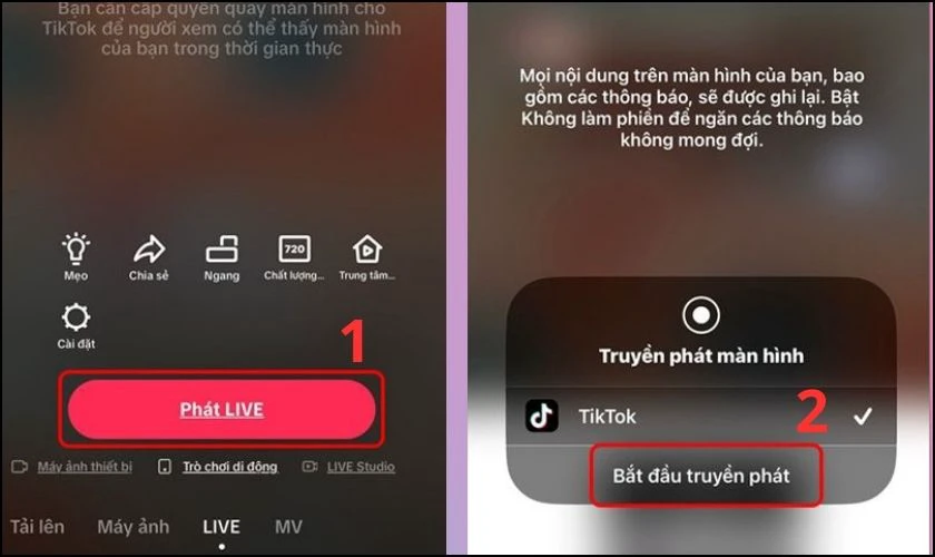 Nhấn v&agrave;o Ph&aacute;t LIVE