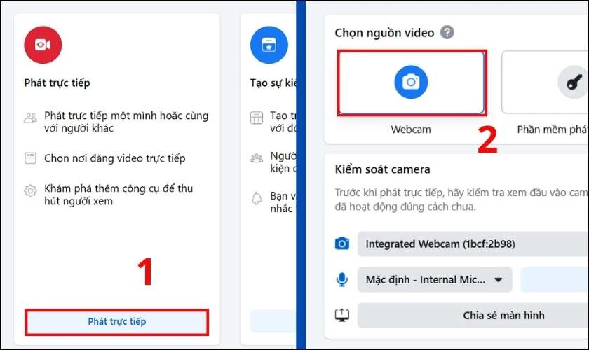 Tiếp theo bạn chọn mục Phát trực tiếp