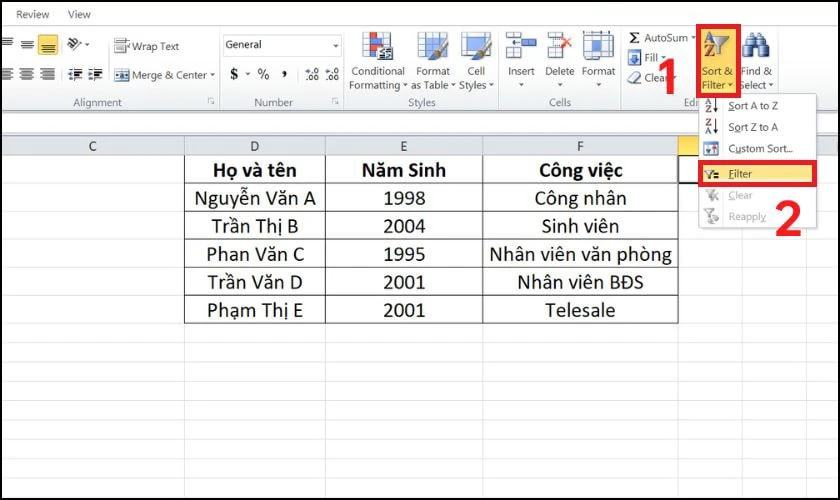 Cách lọc dữ liệu trong ExcelCách lọc dữ liệu trong Excel