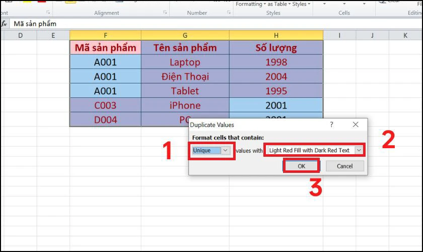 Cách lọc dữ liệu không trùng nhau trong Excel
