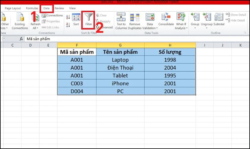 Cách lọc dữ liệu trong Excel theo dữ liệu ký tự