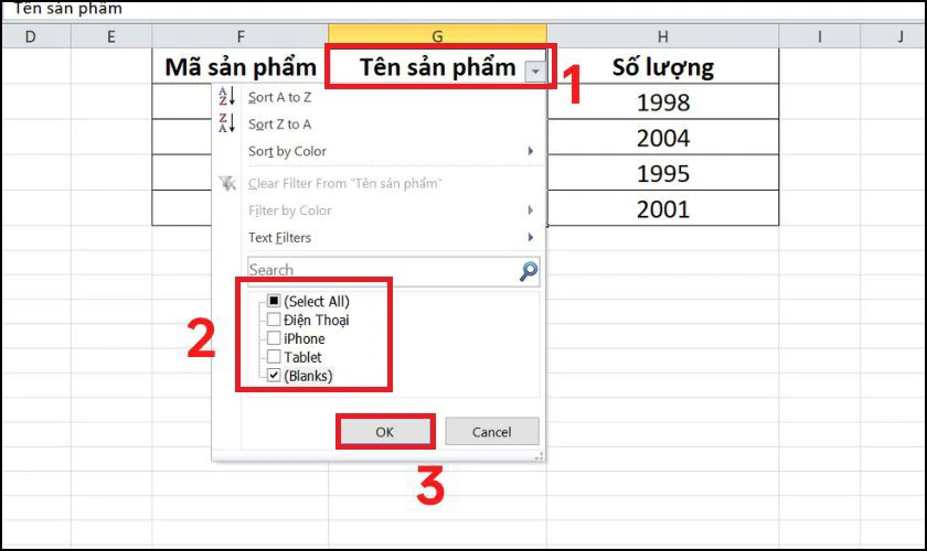 Nhấn OK để lọc