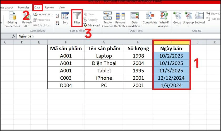 Cách lọc dữ liệu trong Excel đối với ngày tháng năm