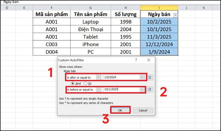 Nhấn OK để áp dụng bộ lọc