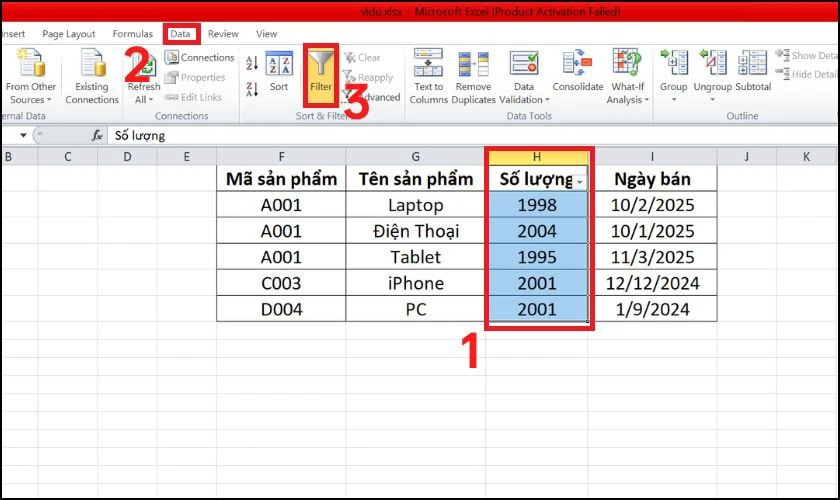 Cách lọc dữ liệu trong Excel đối với dữ liệu số