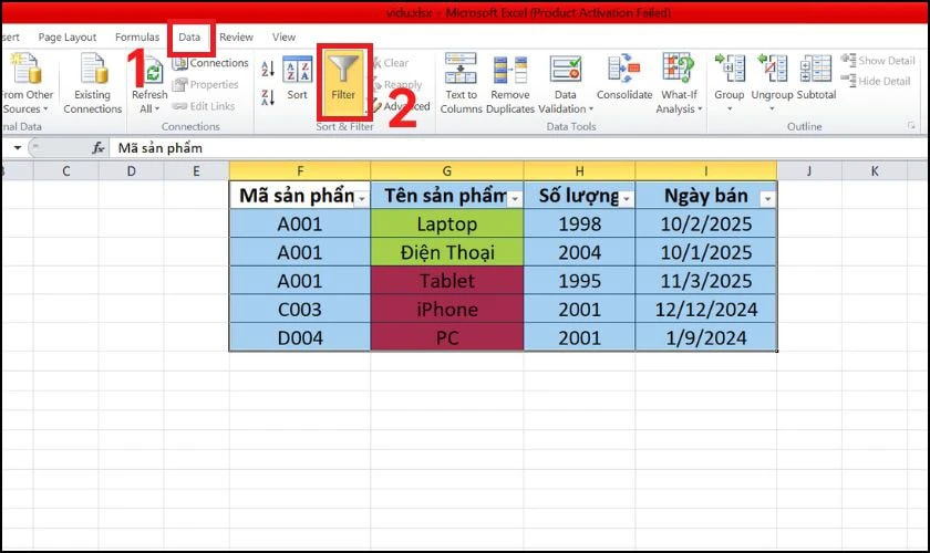 Cách lọc dữ liệu trong Excel với dữ liệu theo màu