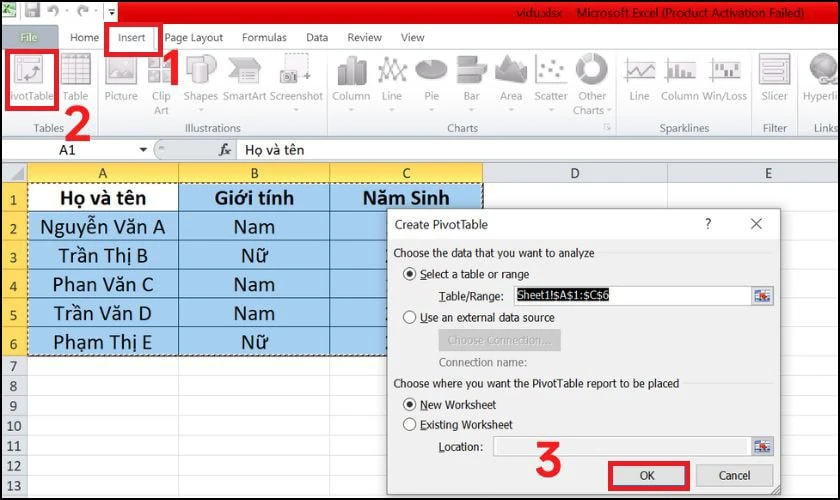 Cách lọc dữ liệu trong Excel bằng Slicer