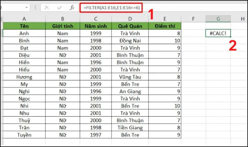 Lỗi thường gặp khi lọc dữ liệu trong Excel