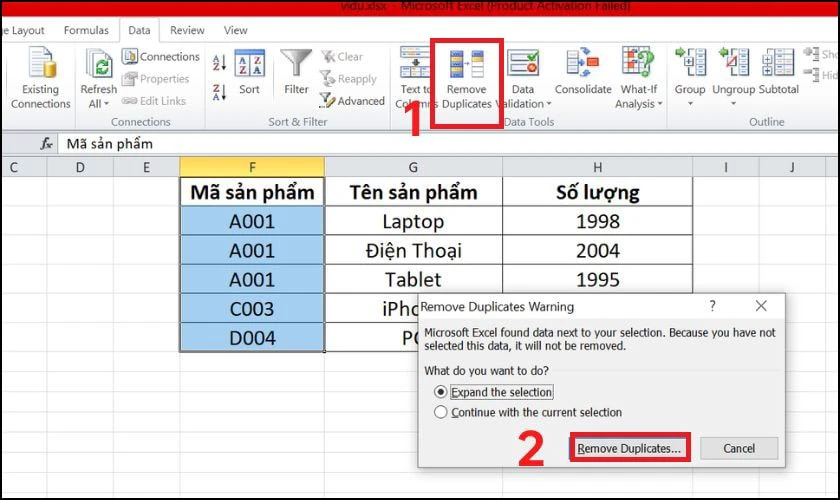 Cách lọc dữ liệu trùng nhau trong 1 cột Excel