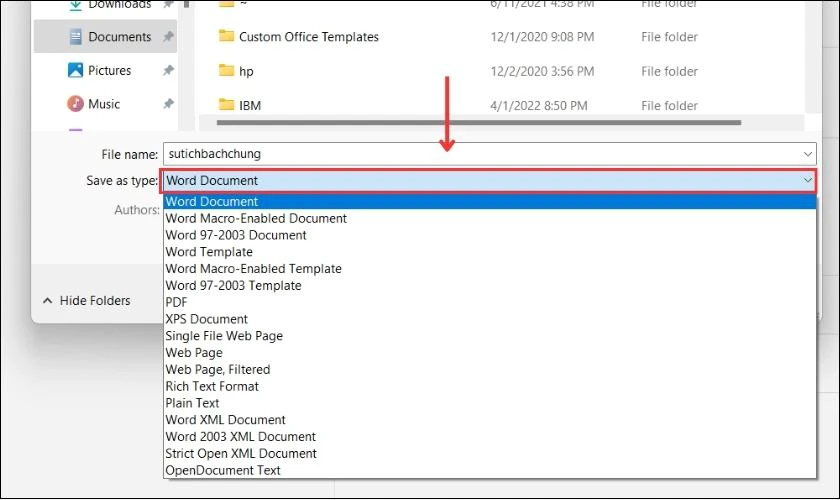 Chọn định dạng để lưu file Word tr&ecirc;n m&aacute;y