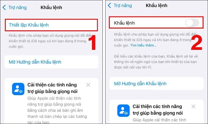 Gạt công tắc để Tắt tính năng mở khóa giọng nói