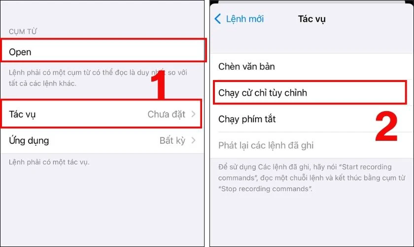 Nhập câu lệnh và tùy chỉnh Tác vụ