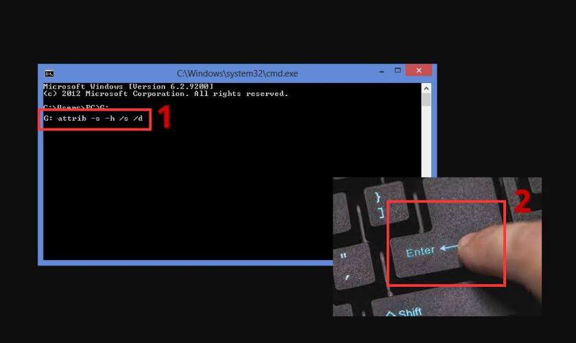 Trong cửa sổ CMD nhập c&aacute;c lệnh như hướng dẫn v&agrave; nhấn Enter
