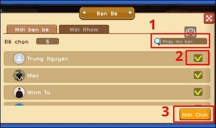 Nhập tên bạn bè Zalo và tích chọn gửi lời mời