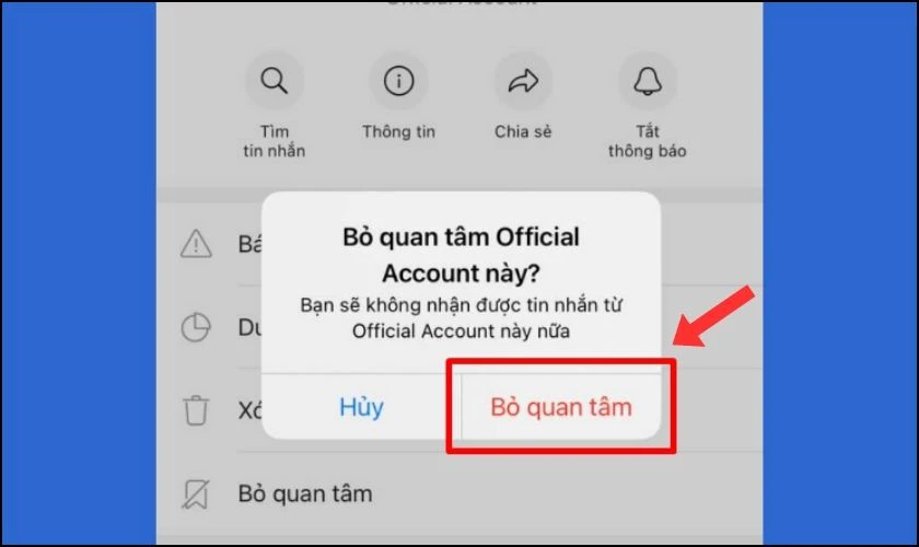 Chọn nút xác nhận Bỏ quan tâm