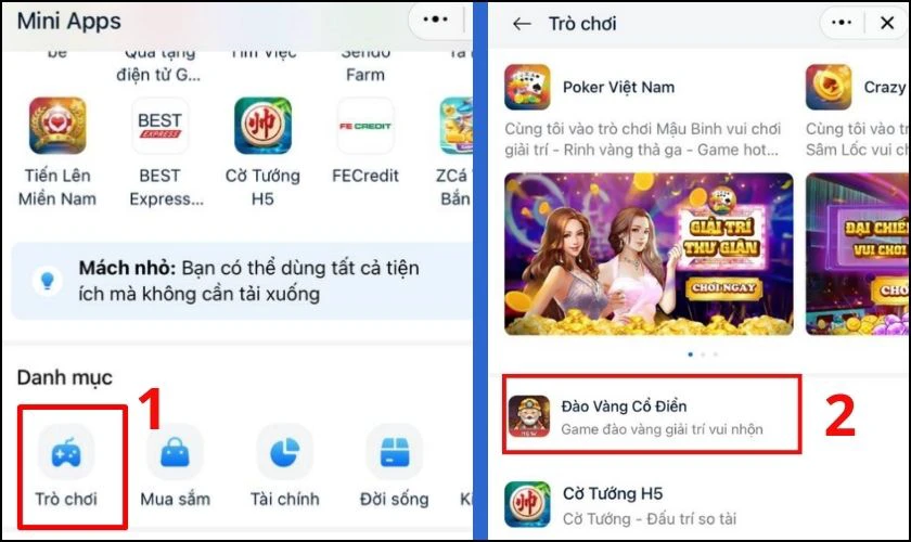 Chọn một trò chơi bất kỳ muốn chơi trong danh sách và bấm Chơi ngay