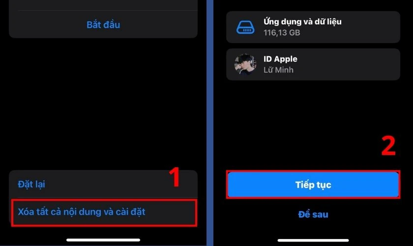 Màn hình sẽ xuất hiện thông báo xác nhận, bạn hãy nhấn vào mục Tiếp tục