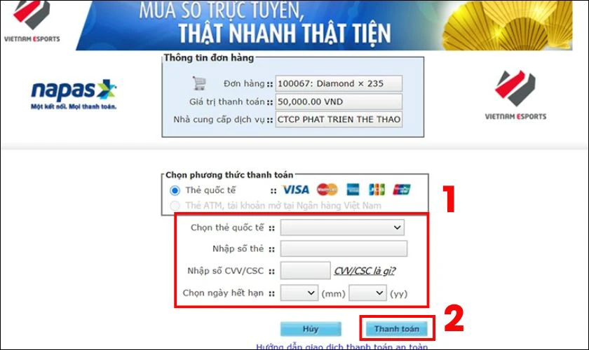 C&aacute;ch nạp kim cương trong Free Fire bằng Visa, Mastercard